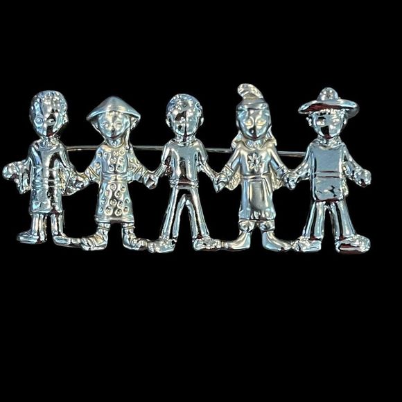Premier Designs Jewelry - Signed Premier Designs Silver Tone “Children Of The World” Brooch Pin Jewelry